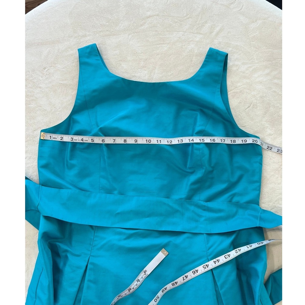 Talbots 100% Silk Sleeveless Fit Flare Dress Peacock Blue Sash NWT Size 18 - Picture 3 of 8